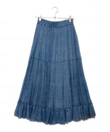 DOUBLE STANDARD CLOTHING（ダブルスタンダードクロージング）の古着「デニムプリントシフォンスカート」｜ブルー