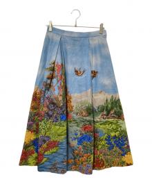 Lois CRAYON（ロイスクレヨン）の古着「デッサンプリントタックフレアスカート」｜ブルー