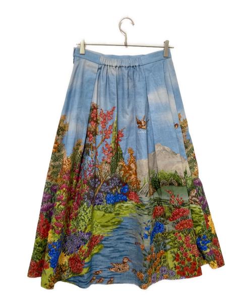 Lois CRAYON（ロイスクレヨン）Lois CRAYON (ロイスクレヨン) デッサンプリントタックフレアスカート ブルー サイズ:Mの古着・服飾アイテム