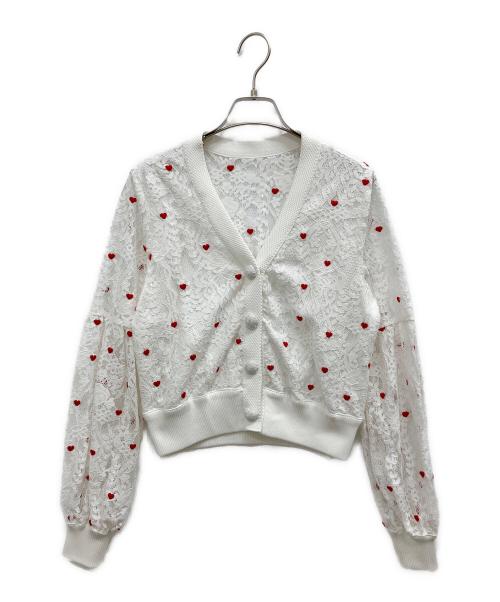 DOUBLE STANDARD CLOTHING（ダブルスタンダードクロージング）DOUBLE STANDARD CLOTHING (ダブルスタンダードクロージング) ハート刺繍レースカーディガン ホワイト サイズ:38の古着・服飾アイテム