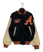 A BATHING APE×POST O'ALLSア ベイシング エイプ×ポストオーバーオールズ）の古着「90'S レザーアームメルトンスタジャン」｜ブラック×ベージュ