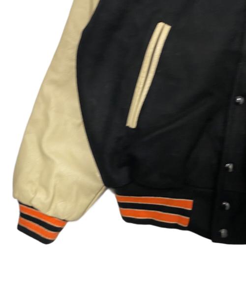 A BATHING APE（ア ベイシング エイプ）A BATHING APE (ア ベイシング エイプ) POST O'ALLS (ポストオーバーオールズ) 90'S レザーアームメルトンスタジャン ブラック×ベージュ サイズ:Lの古着・服飾アイテム