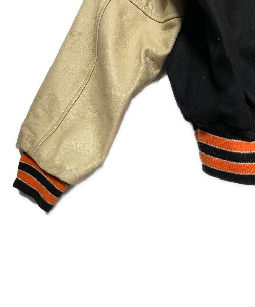 A BATHING APE（ア ベイシング エイプ）A BATHING APE (ア ベイシング エイプ) POST O'ALLS (ポストオーバーオールズ) 90'S レザーアームメルトンスタジャン ブラック×ベージュ サイズ:Lの古着・服飾アイテム