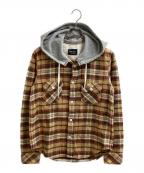 NUMBER (N)INEナンバーナイン）の古着「THS刺繍 ネップ加工 チェック フランネル フード付シャツ　ハイストリート期 　宮下貴裕本人期」｜ブラウン