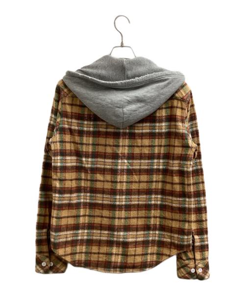 NUMBER (N)INE（ナンバーナイン）NUMBER (N)INE (ナンバーナイン) THS刺繍 ネップ加工 チェック フランネル フード付シャツ　ハイストリート期 　宮下貴裕本人期 ブラウン サイズ:3の古着・服飾アイテム