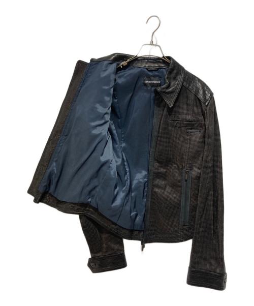 EMPORIO ARMANI（エンポリオ アルマーニ）EMPORIO ARMANI (エンポリオ アルマーニ) パンチングレザージャケット ブラック サイズ:52の古着・服飾アイテム