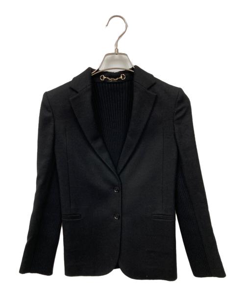 GUCCI（グッチ）GUCCI (グッチ) ニット切替カシミヤ混テーラードジャケット ブラック サイズ:36の古着・服飾アイテム