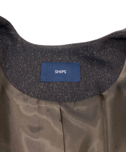 SHIPS（シップス）SHIPS (シップス) ヘリンボーン ツイード カラーレス ジャケット　ノーカラージャケット　日本製 ブラウン サイズ:38の古着・服飾アイテム