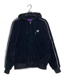 BlackEyePatch（ブラックアイパッチ）の古着「ジップパーカー　OG LABEL PIPED SLEEVES VELOUR ZIP HOODIE」｜ブラック