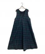 TOMORROW LAND collectionトゥモローランドコレクション）の古着「ループチェックフロンタブルジャンパースカート」｜グリーン