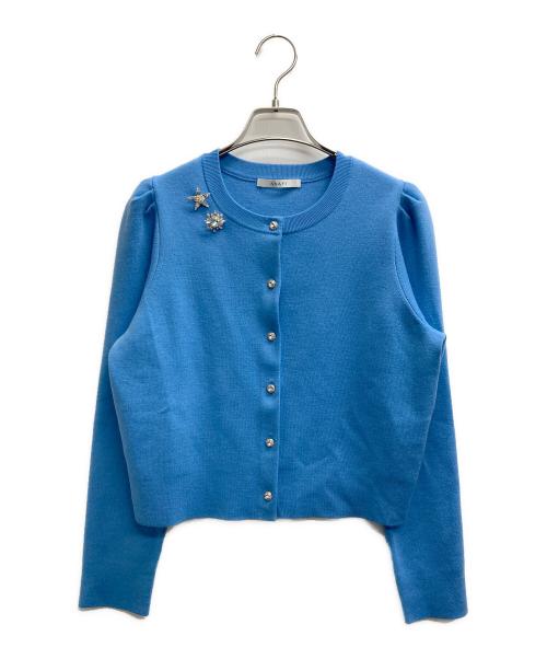 ANAYI（アナイ）ANAYI (アナイ) メリノウールビジュー カーディガン ブルー サイズ:38の古着・服飾アイテム