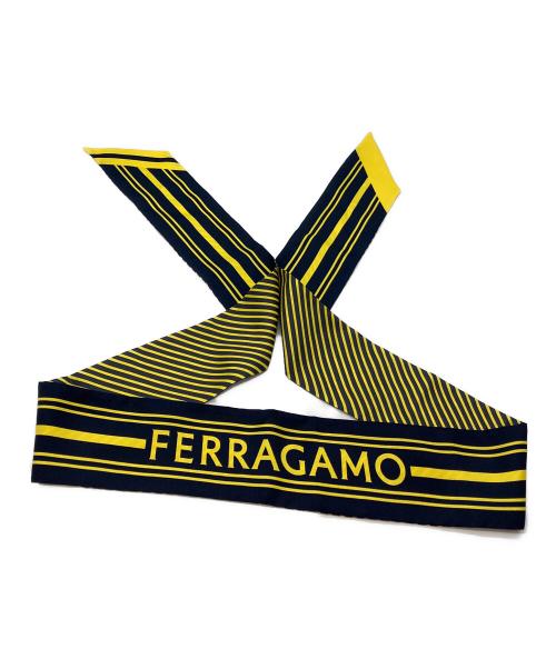 Salvatore Ferragamo（サルヴァトーレ フェラガモ）Salvatore Ferragamo (サルヴァトーレ フェラガモ) シルク バンドゥスカーフ ツイリー ネイビー×イエロー サイズ:-の古着・服飾アイテム