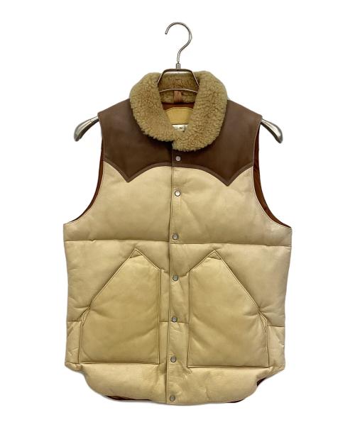 RockyMountainFeatherBed（ロッキーマウンテンフェザーベッド）RockyMountainFeatherBed (ロッキーマウンテンフェザーベッド) オールレザー ダウンベスト ベージュ×ブラウン サイズ:36の古着・服飾アイテム
