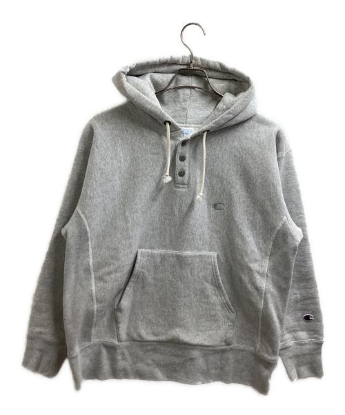 Champion REVERSE WEAVE（チャンピオン リバース ウィーブ）Champion REVERSE WEAVE (チャンピオン リバース ウィーブ) ヘンリーネックパーカー　/　C8-A134　/　青単色タグ復刻 グレー サイズ:Lの古着・服飾アイテム