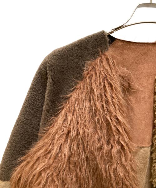 NOUNLESS（ナウンレス）NOUNLESS (ナウンレス) キルティングパッチワークフェイクファーコート ブラウン サイズ:1の古着・服飾アイテム