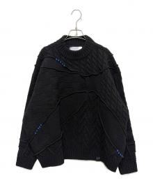 ZARA×ADER error（ザラ×アーダーエラー）の古着「パッチワークニットセーター」｜ブラック