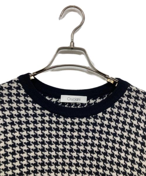Cruciani（クルチアーニ）Cruciani (クルチアーニ) 千鳥柄クルーネックニット ブラック×ホワイト サイズ:50の古着・服飾アイテム