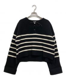 THIRD MAGAZINE（サードマガジン）の古着「レースアップボーダーニット」｜ブラック