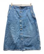 POLO RALPH LAURENポロ・ラルフローレン）の古着「Aライン ボタン フロント デニム ミディスカート」｜ブルー