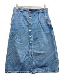 POLO RALPH LAUREN（ポロ・ラルフローレン）の古着「Aライン ボタン フロント デニム ミディスカート」｜ブルー