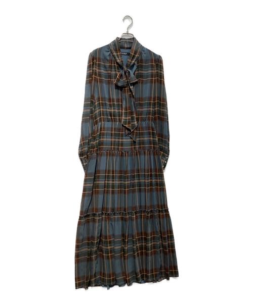 LAUREN RALPH LAUREN（ローレン ラルフ ローレン）LAUREN RALPH LAUREN (ローレン ラルフ ローレン) プラッド クリンクル ジョーゼット タイネック ドレス ブルー サイズ:6の古着・服飾アイテム