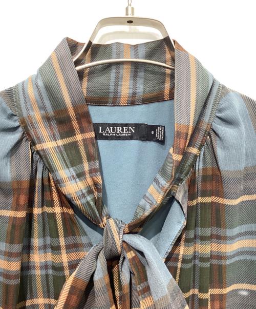 LAUREN RALPH LAUREN（ローレン ラルフ ローレン）LAUREN RALPH LAUREN (ローレン ラルフ ローレン) プラッド クリンクル ジョーゼット タイネック ドレス ブルー サイズ:6の古着・服飾アイテム