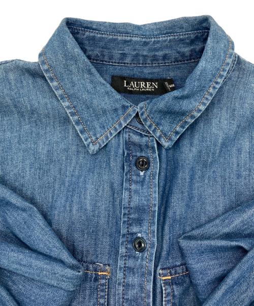 LAUREN RALPH LAUREN（ローレンラルフローレン）LAUREN RALPH LAUREN (ローレンラルフローレン) ギャザーデニムシャツワンピース ブルー サイズ:4の古着・服飾アイテム