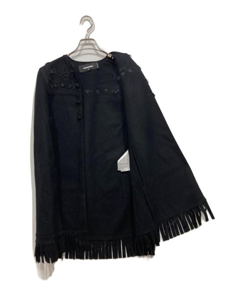 DSQUARED2（ディースクエアード）DSQUARED2 (ディースクエアード) フリンジケープコート ブラック サイズ:38の古着・服飾アイテム