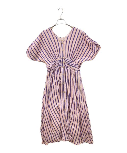 ne quittez pas（ヌキテパ）ne quittez pas (ヌキテパ) Cotton Voile Stripe Waist Gather Dress ピンク サイズ:Ｍの古着・服飾アイテム