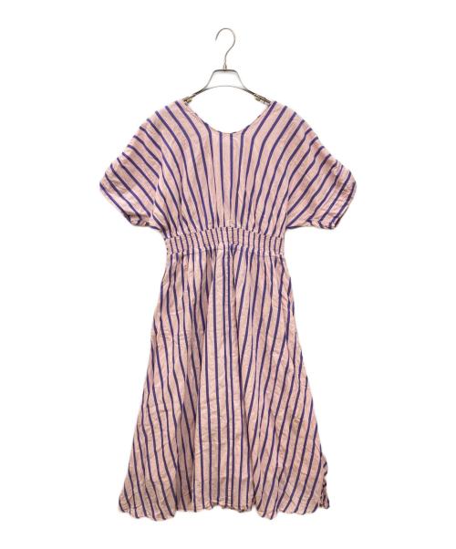 ne quittez pas（ヌキテパ）ne quittez pas (ヌキテパ) Cotton Voile Stripe Waist Gather Dress ピンク サイズ:Ｍの古着・服飾アイテム