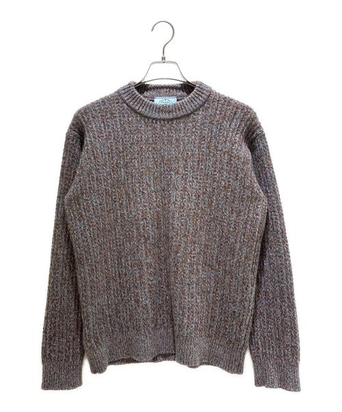 PRADA（プラダ）PRADA (プラダ) カシミヤ混クルーネックラメニット ブラウン×スカイブルー サイズ:38の古着・服飾アイテム