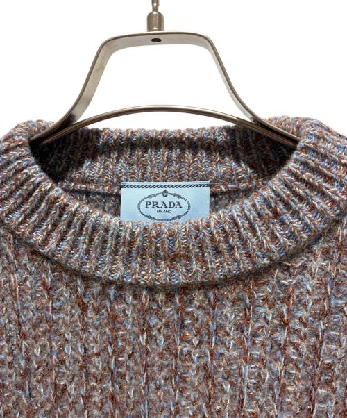 PRADA（プラダ）PRADA (プラダ) カシミヤ混クルーネックラメニット ブラウン×スカイブルー サイズ:38の古着・服飾アイテム