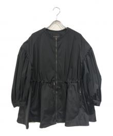 VERMEIL par iena（ヴェルメイユ パー イエナ）の古着「ノーカラーギャザーZIPブルゾン」｜ブラック