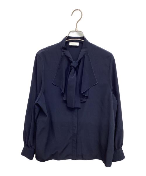 BALLSEY（ボールジィ）BALLSEY (ボールジィ) クリアデシン フリルボウタイブラウス ネイビー サイズ:36の古着・服飾アイテム