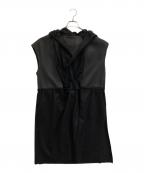 Rawtusロゥタス）の古着「レザー切替ロングベスト」｜ブラウン