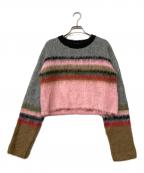 MAISON SPECIALメゾンスペシャル）の古着「Multi Border Short Length Knit Tops(マルチ ボーダー ショート レングス ニット トップス)」｜ピンク
