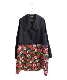 COMME des GARCONS HOMME PLUS（コムデギャルソンオムプリュス）の古着「フラワードッキング 丸襟コート」｜ネイビー×レッド