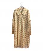 COMME des GARCONS HOMME PLUSコムデギャルソンオムプリュス）の古着「フラワースカルプリント 丸襟 ロングシャツ」｜ベージュ×レッド