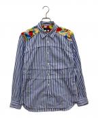 COMME des GARCONS HOMME PLUSコムデギャルソンオムプリュス）の古着「フラワーコンビネーションストライプシャツ」｜ブルー×ホワイト