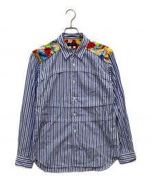 COMME des GARCONS HOMME PLUS（コムデギャルソンオムプリュス）の古着「フラワーコンビネーションストライプシャツ」｜ブルー×ホワイト