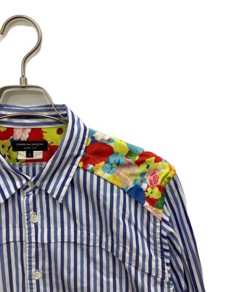 COMME des GARCONS HOMME PLUS（コムデギャルソンオムプリュス）COMME des GARCONS HOMME PLUS (コムデギャルソンオムプリュス) フラワーコンビネーションストライプシャツ ブルー×ホワイト サイズ:Sの古着・服飾アイテム