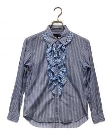 COMME des GARCONS HOMME PLUS（コムデギャルソンオムプリュス）の古着「ギンガムフリルドッキングストライプシャツ」｜ブルー×ホワイト