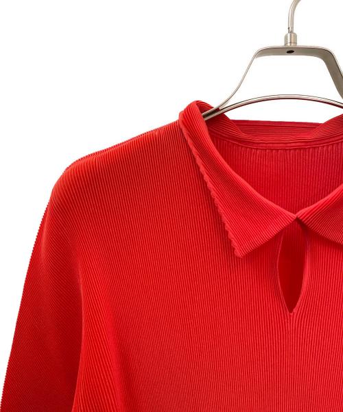 PLEATS PLEASE（プリーツプリーズ）PLEATS PLEASE (プリーツプリーズ) プリーツポロシャツ レッド サイズ:03の古着・服飾アイテム