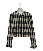 CLANEクラネ）の古着「SHIRRING DESIGN BLOUSE」｜ベージュ×ブラック