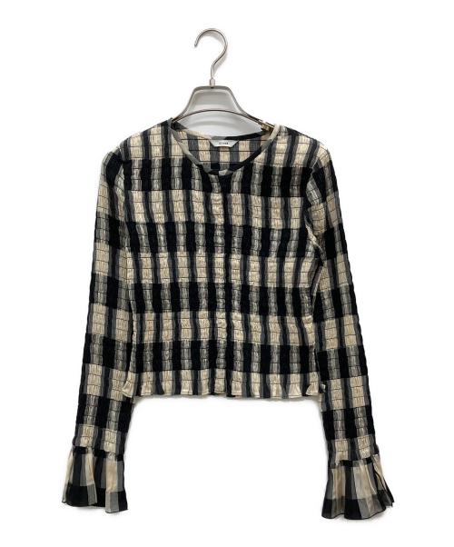 CLANE（クラネ）CLANE (クラネ) SHIRRING DESIGN BLOUSE ベージュ×ブラック サイズ:1の古着・服飾アイテム