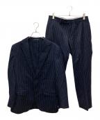 green label relaxingグリーンレーベルリラクシング）の古着「フラノストライプセットアップスーツ」｜ネイビー