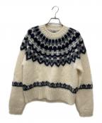 BATONERバトナ―）の古着「モヘヤノルディッククルーネックニット」｜ホワイト×ネイビー