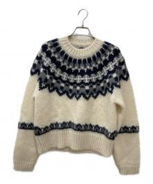 BATONER（バトナ―）の古着「モヘヤノルディッククルーネックニット」｜ホワイト×ネイビー