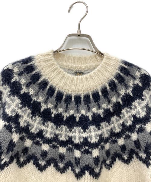 BATONER（バトナ―）BATONER (バトナ―) モヘヤノルディッククルーネックニット ホワイト×ネイビー サイズ:1の古着・服飾アイテム
