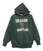 Championチャンピオン）の古着「マスコット3段プリント プルオーバーパーカー」｜グリーン